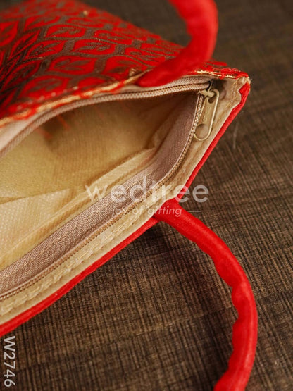 Hand Bag Raw Silk with Golden Leaf Design - W2746