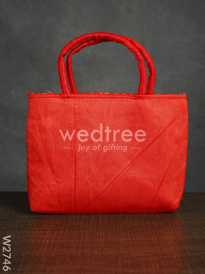 Hand Bag Raw Silk with Golden Leaf Design - W2746
