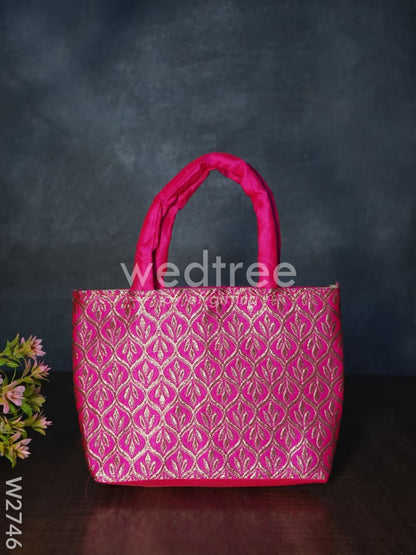 Hand Bag Raw Silk with Golden Leaf Design - W2746