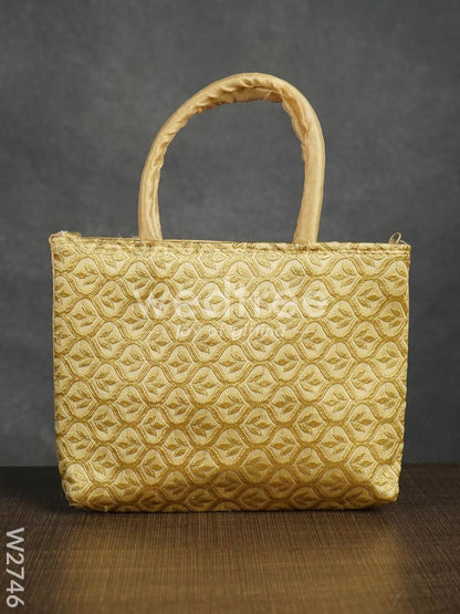Hand Bag Raw Silk with Golden Leaf Design - W2746