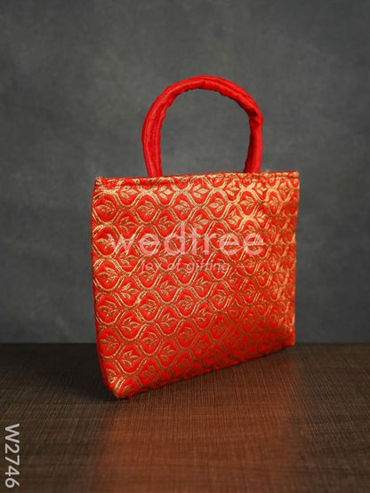 Hand Bag Raw Silk with Golden Leaf Design - W2746