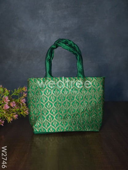 Hand Bag Raw Silk with Golden Leaf Design - W2746
