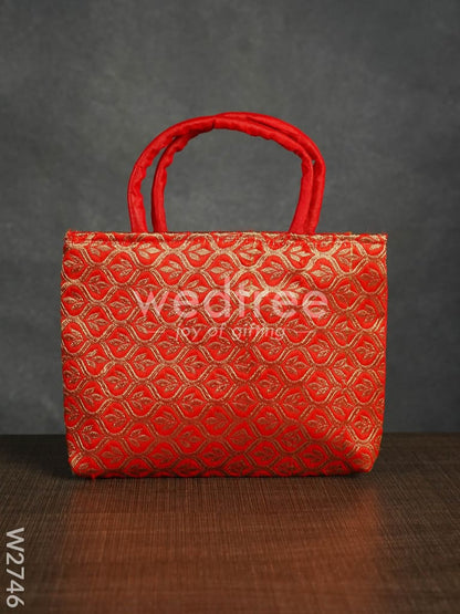 Hand Bag Raw Silk with Golden Leaf Design - W2746