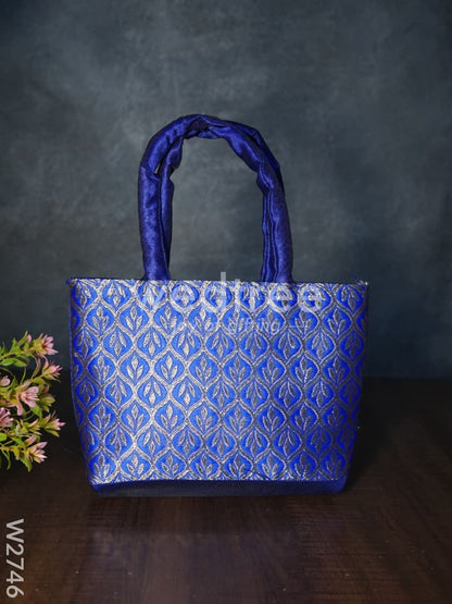 Hand Bag Raw Silk with Golden Leaf Design - W2746