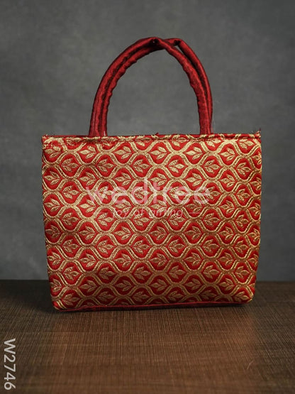 Hand Bag Raw Silk with Golden Leaf Design - W2746
