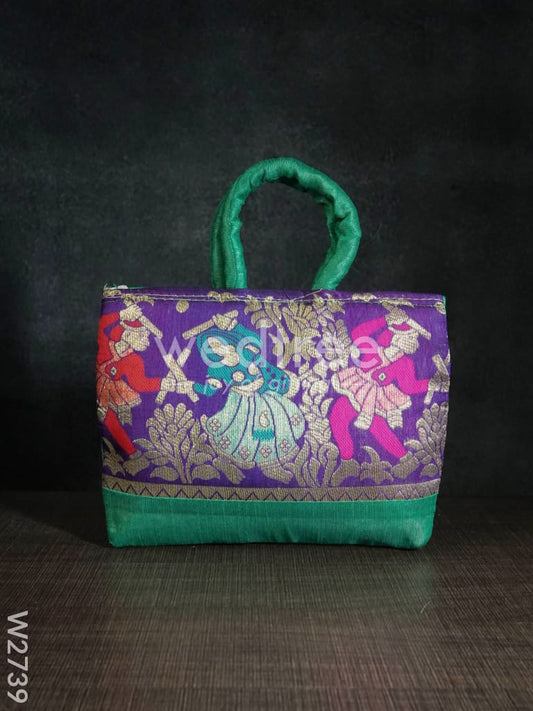 Hand bag rawsilk with dandiya prints medium - W2739