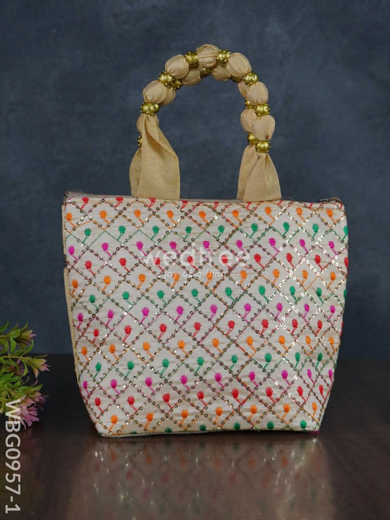 Hand Bag with Allover Thread Embroidery  - WBG0957-1