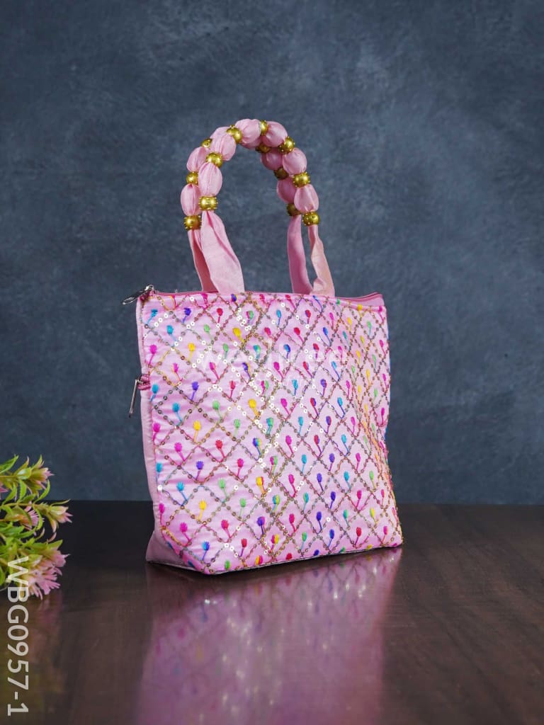Hand Bag with Allover Thread Embroidery  - WBG0957-1