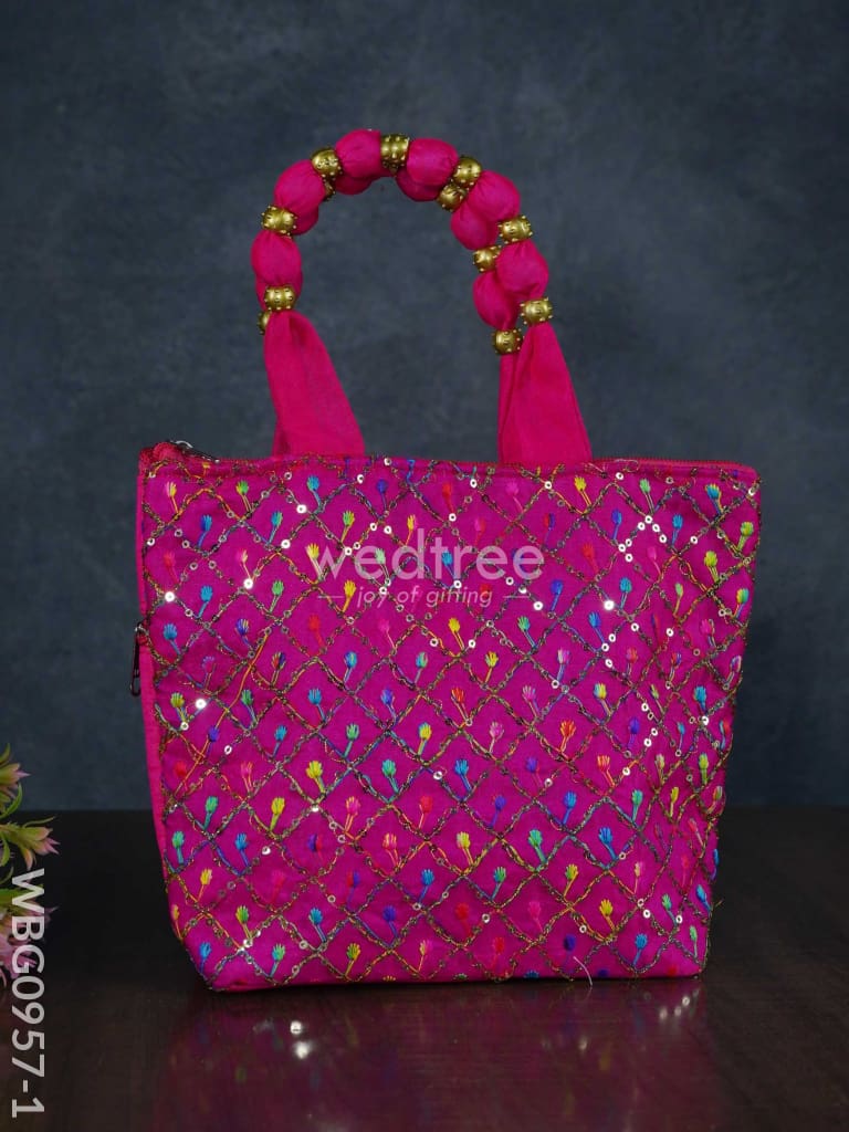 Hand Bag with Allover Thread Embroidery  - WBG0957-1