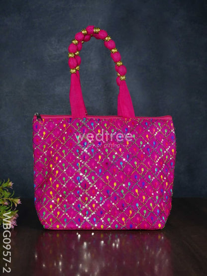 Hand Bag with Allover Thread Embroidery  - WBG0957-2