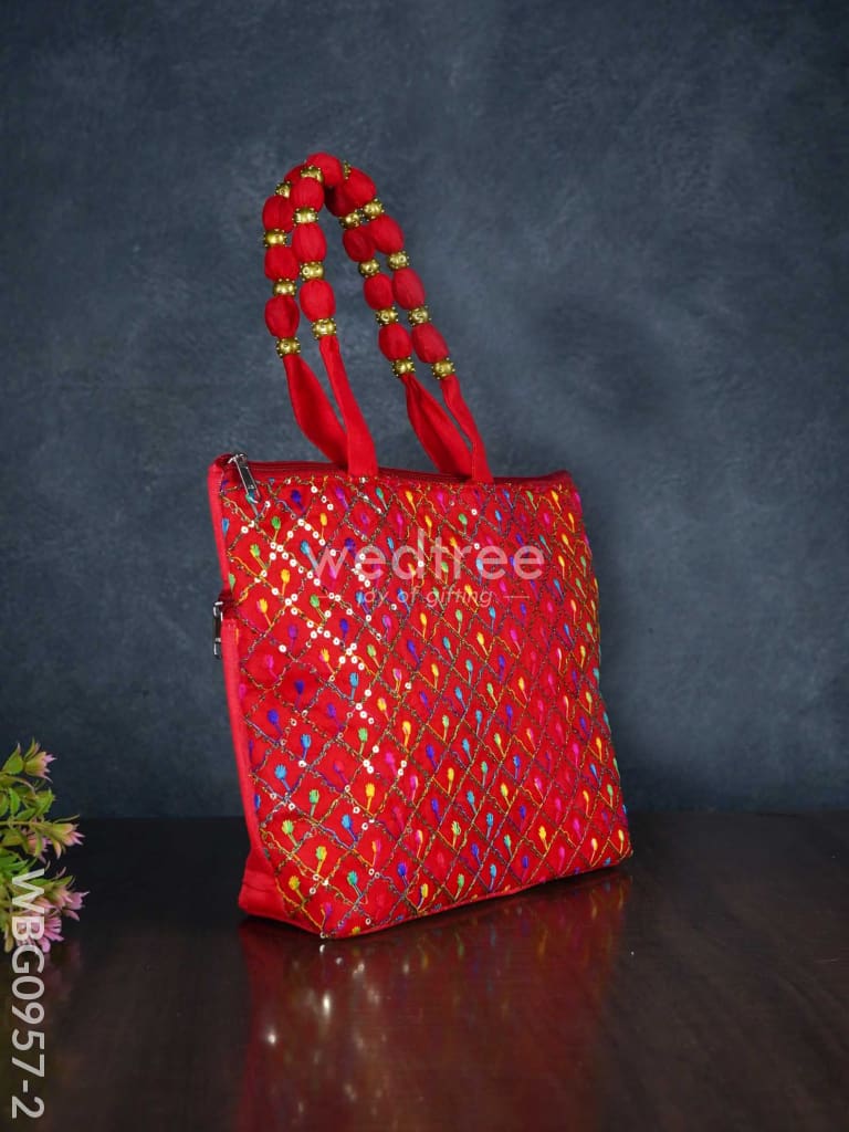 Hand Bag with Allover Thread Embroidery  - WBG0957-2