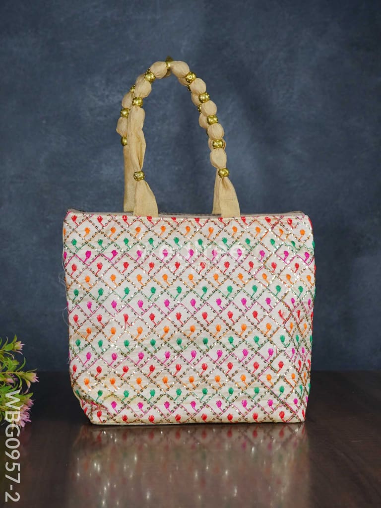 Hand Bag with Allover Thread Embroidery  - WBG0957-2