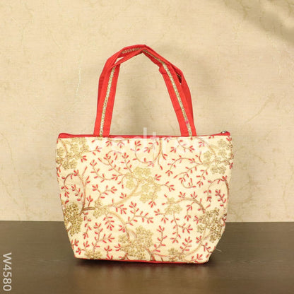 Hand bag with leaf and floral embroidery design - W4580