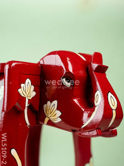 Hand Painted Floral Design Elephant Stool - 12 inch - Red - WL5109-2