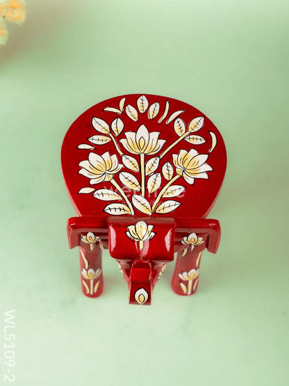 Hand Painted Floral Design Elephant Stool - 12 inch - Red - WL5109-2
