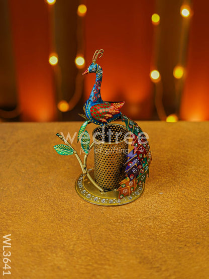 Hand Painted Peacock Pen Stand - WL3641