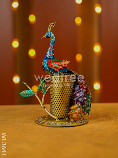 Hand Painted Peacock Pen Stand - WL3641