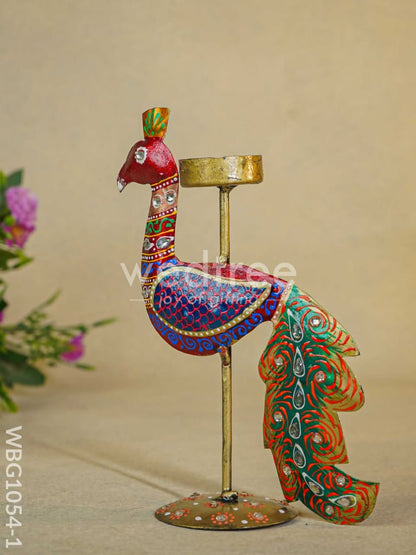 Hand-painted Peacock T Light Holder - WBG1054-1