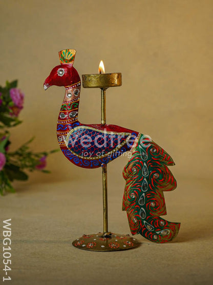 Hand-painted Peacock T Light Holder - WBG1054-1