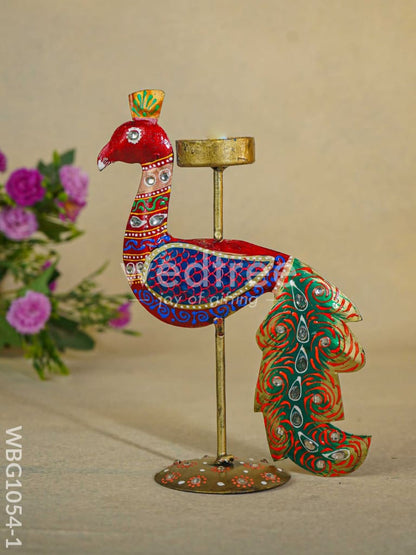 Hand-painted Peacock T Light Holder - WBG1054-1