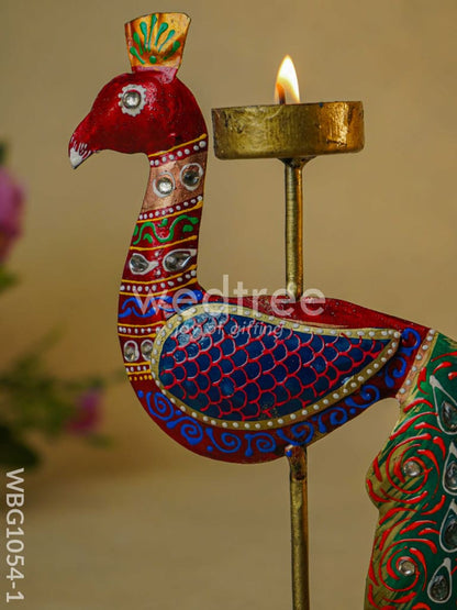 Hand-painted Peacock T Light Holder - WBG1054-1