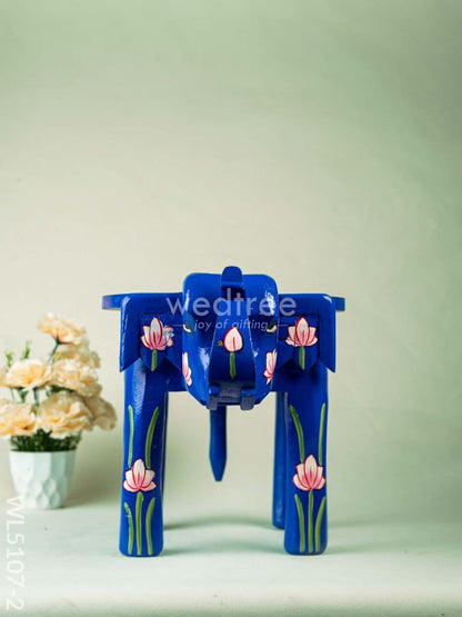 Hand Painted Pichwai Elephant Stool - 12 inch - Blue - WL5107-2