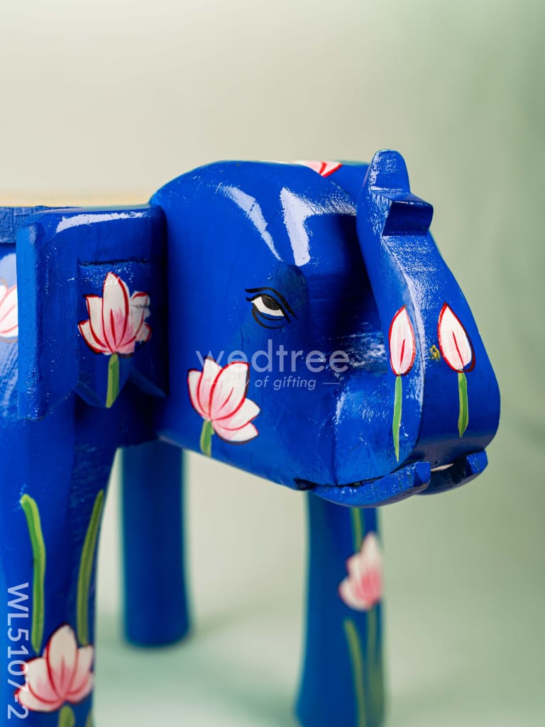 Hand Painted Pichwai Elephant Stool - 12 inch - Blue - WL5107-2