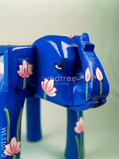 Hand Painted Pichwai Elephant Stool - 12 inch - Blue - WL5107-2