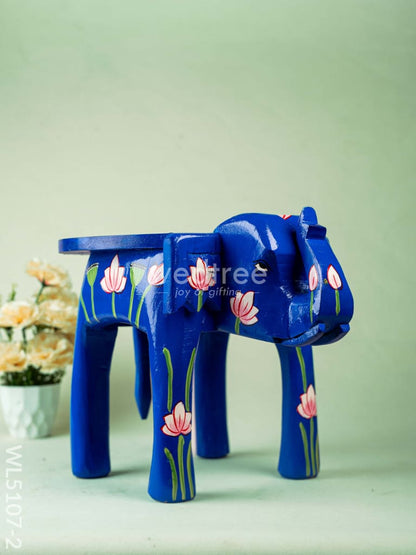 Hand Painted Pichwai Elephant Stool - 12 inch - Blue - WL5107-2