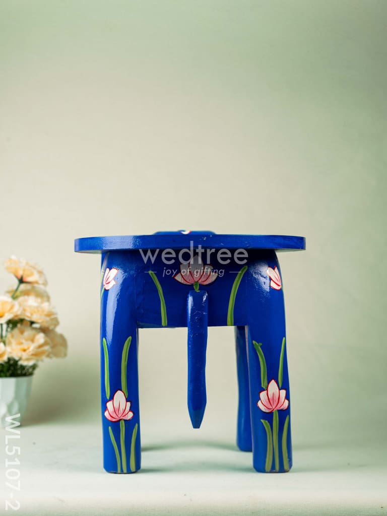 Hand Painted Pichwai Elephant Stool - 12 inch - Blue - WL5107-2