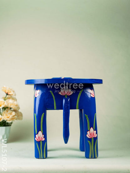 Hand Painted Pichwai Elephant Stool - 12 inch - Blue - WL5107-2