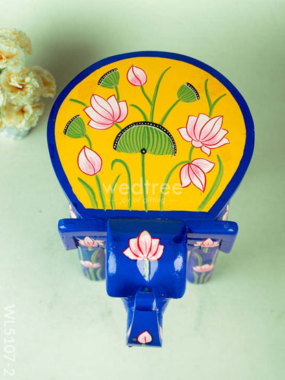 Hand Painted Pichwai Elephant Stool - 12 inch - Blue - WL5107-2