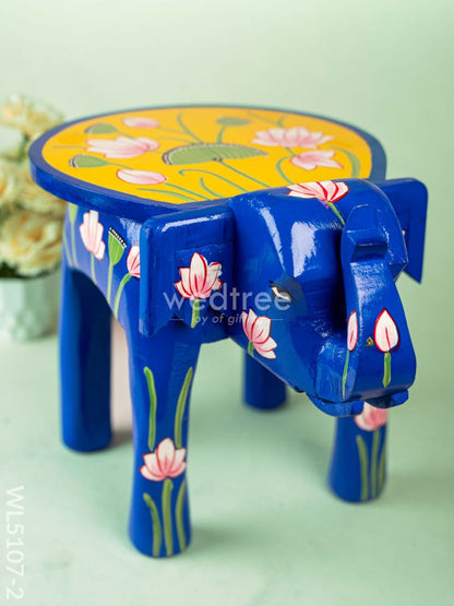 Hand Painted Pichwai Elephant Stool - 12 inch - Blue - WL5107-2