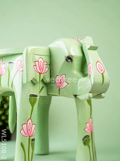 Hand Painted Pichwai Elephant Stool - 12 inch - Green - WL5108-2