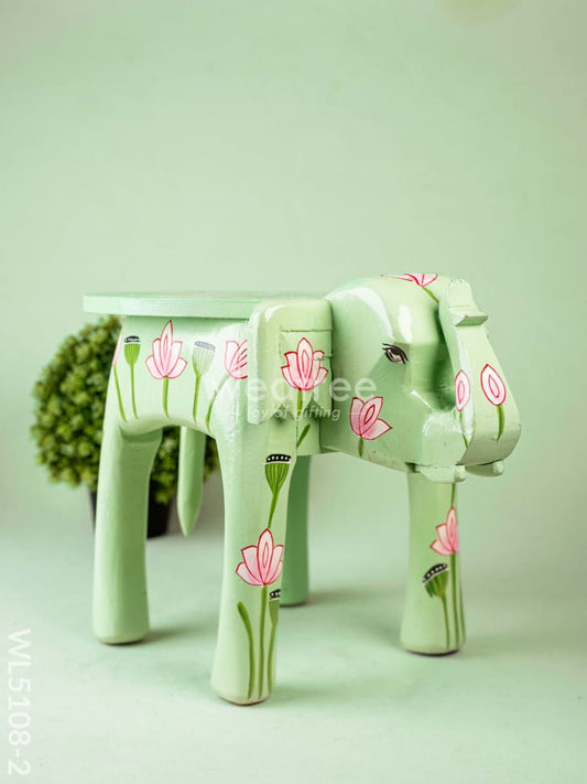 Hand Painted Pichwai Elephant Stool - 12 inch - Green - WL5108-2
