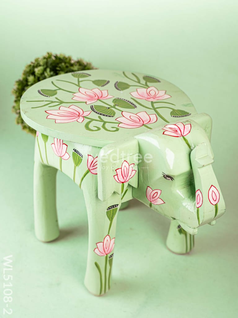 Hand Painted Pichwai Elephant Stool - 12 inch - Green - WL5108-2