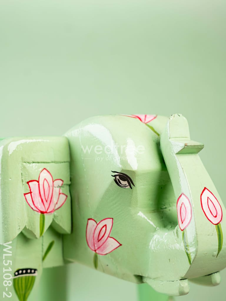 Hand Painted Pichwai Elephant Stool - 12 inch - Green - WL5108-2