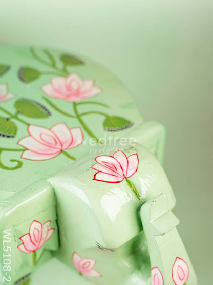 Hand Painted Pichwai Elephant Stool - 12 inch - Green - WL5108-2