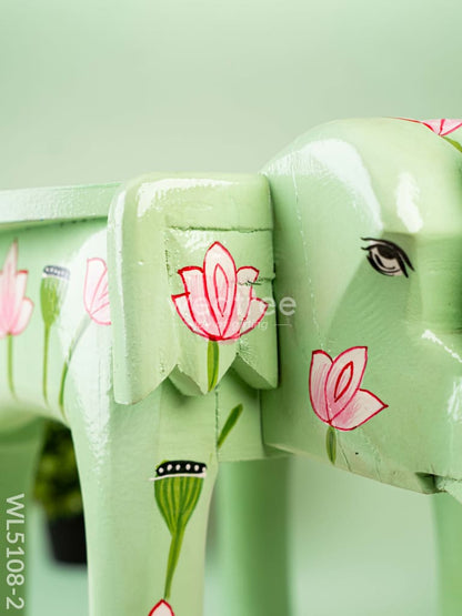Hand Painted Pichwai Elephant Stool - 12 inch - Green - WL5108-2