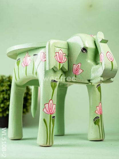 Hand Painted Pichwai Elephant Stool - 12 inch - Green - WL5108-2