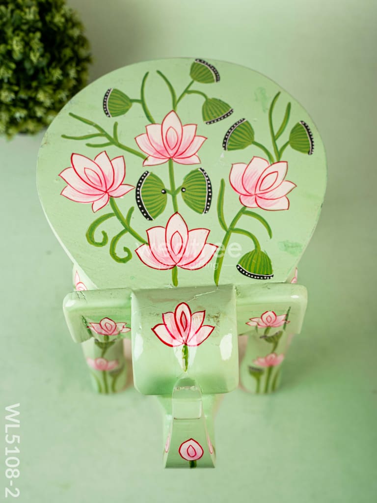 Hand Painted Pichwai Elephant Stool - 12 inch - Green - WL5108-2