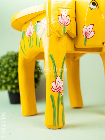 Hand Painted Pichwai Elephant Stool - 12 inch - Yellow - WL5110-2