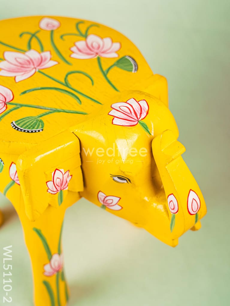 Hand Painted Pichwai Elephant Stool - 12 inch - Yellow - WL5110-2