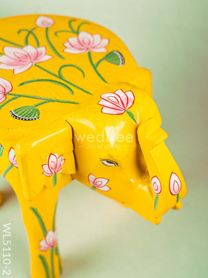 Hand Painted Pichwai Elephant Stool - 12 inch - Yellow - WL5110-2