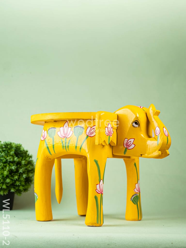 Hand Painted Pichwai Elephant Stool - 12 inch - Yellow - WL5110-2