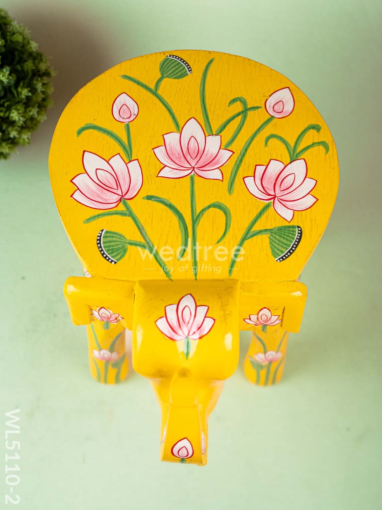 Hand Painted Pichwai Elephant Stool - 12 inch - Yellow - WL5110-2