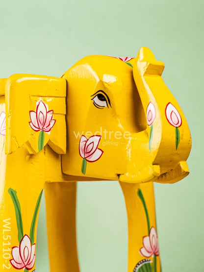 Hand Painted Pichwai Elephant Stool - 12 inch - Yellow - WL5110-2