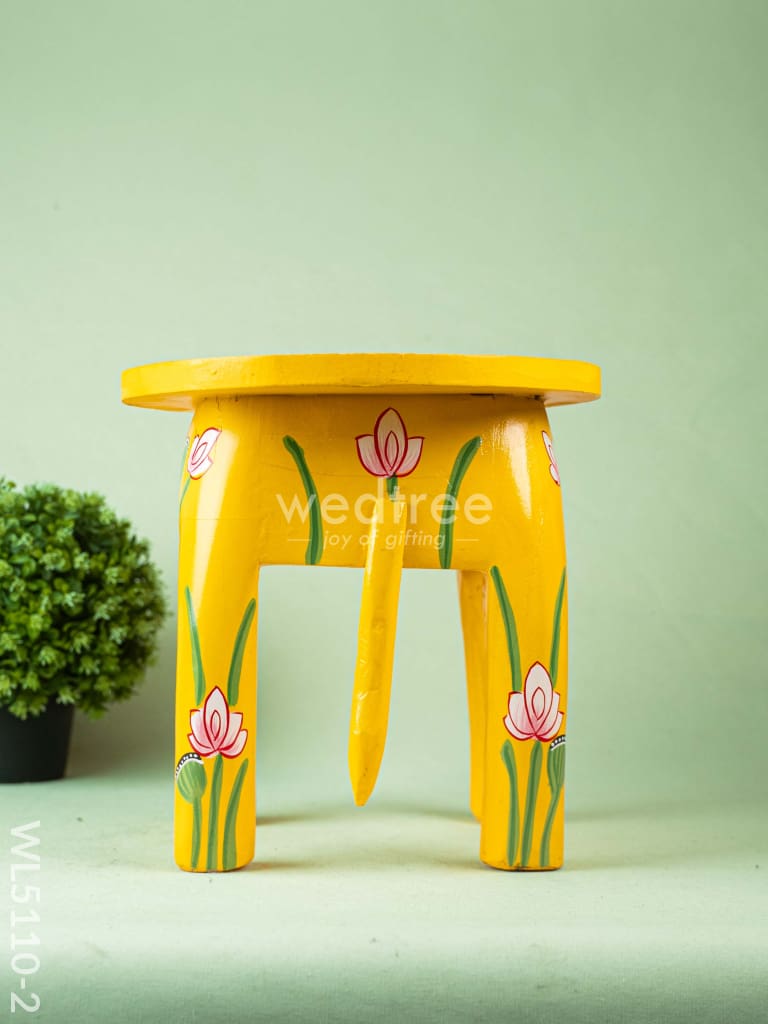 Hand Painted Pichwai Elephant Stool - 12 inch - Yellow - WL5110-2