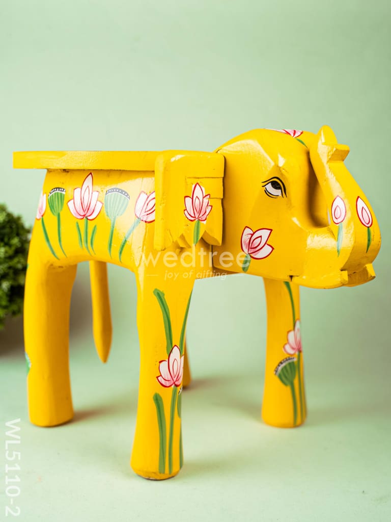 Hand Painted Pichwai Elephant Stool - 12 inch - Yellow - WL5110-2