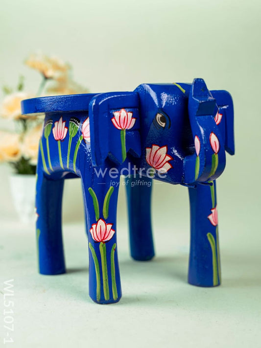 Hand Painted Pichwai Elephant Stool - 8 inch - Blue - WL5107-1